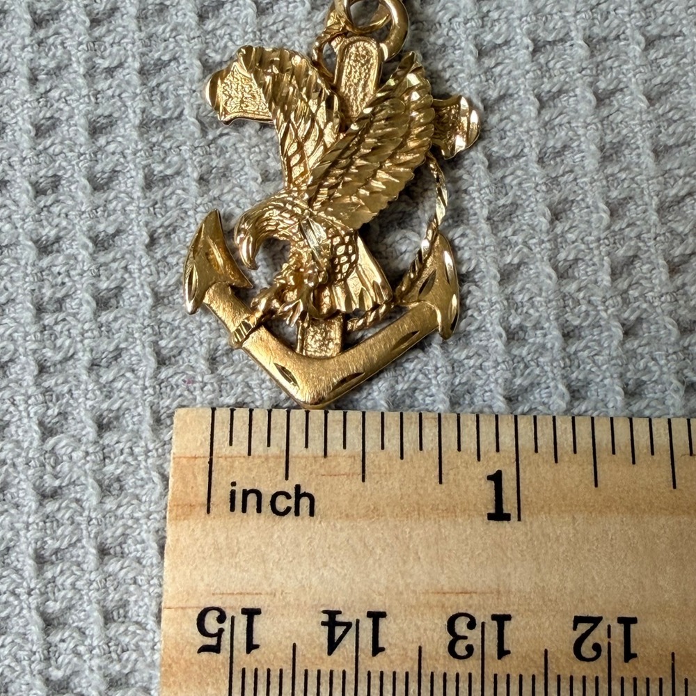 Vintage 14K Yellow Gold Eagle Anchor Pendant Nautical Navy Charm 7.32g Vtg 1986 - Picture 8 of 11